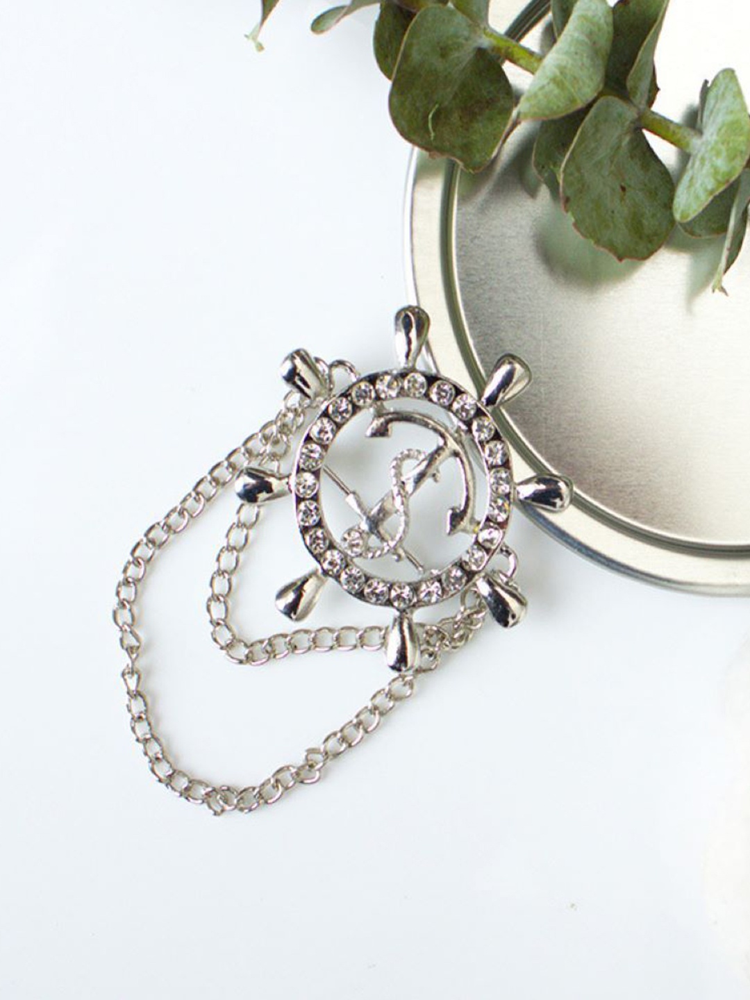 

SYGA Men Artificial Stones Brooch, Silver