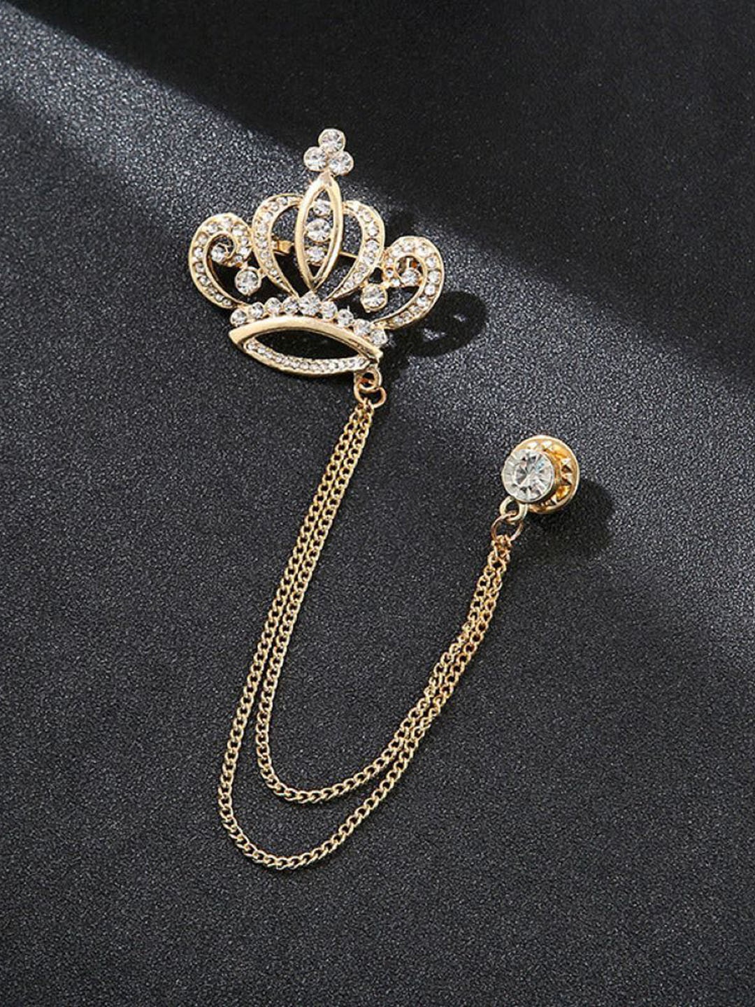 

SYGA Men Stone Studded Lapel Pin Brooch, Gold