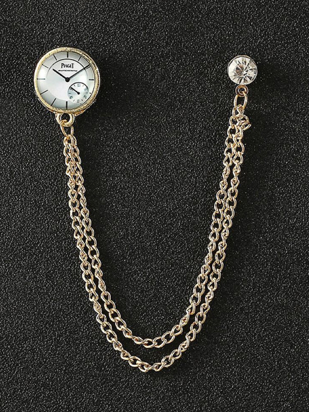 

SYGA Men Stone Studded Suit Shirt Stud Lapel Pin Chain Tassel Brooch Pin Brooch, Gold