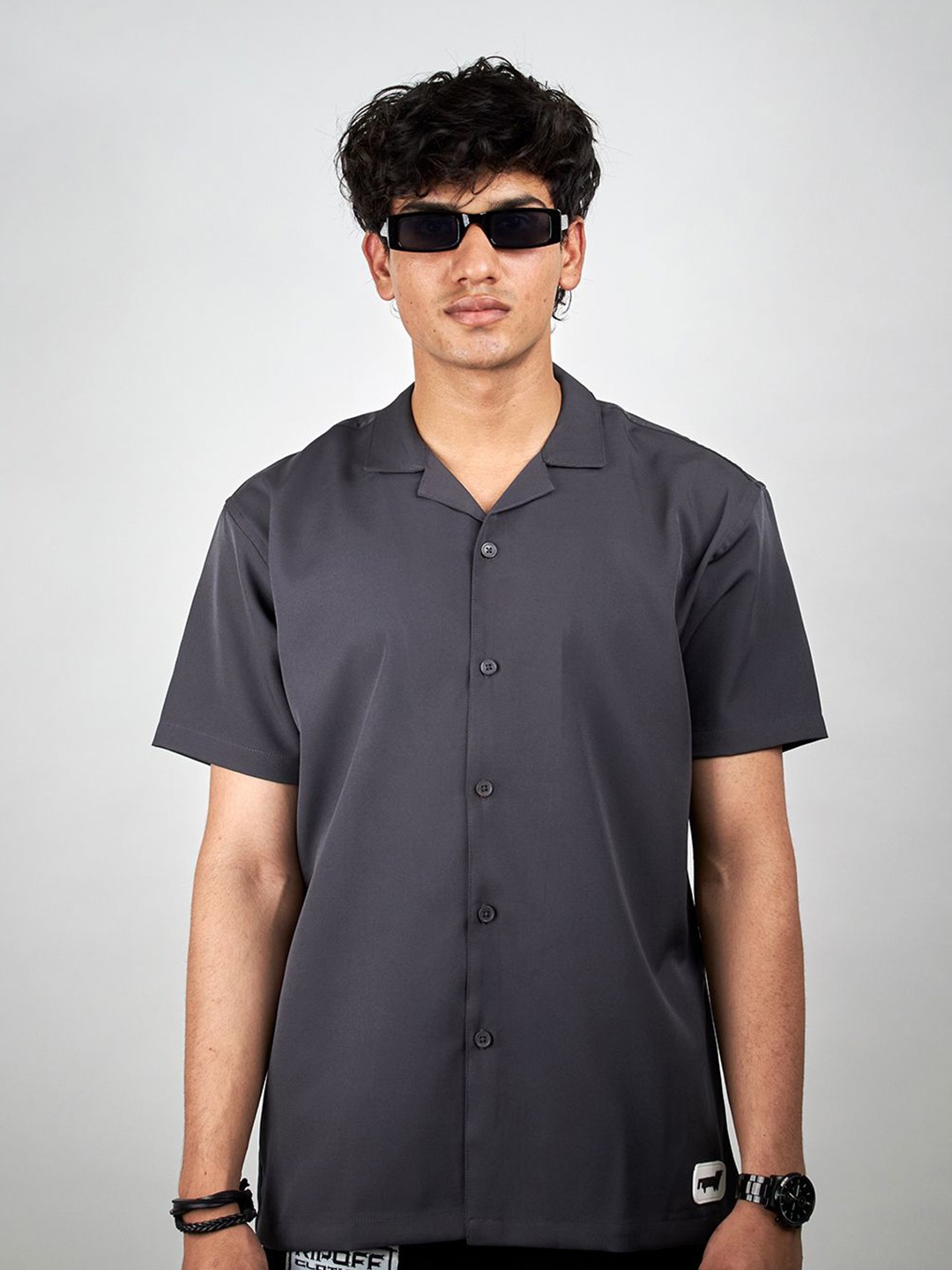 

RIPOFF Men Classic Opaque Spread Collar Casual Shirt, Grey