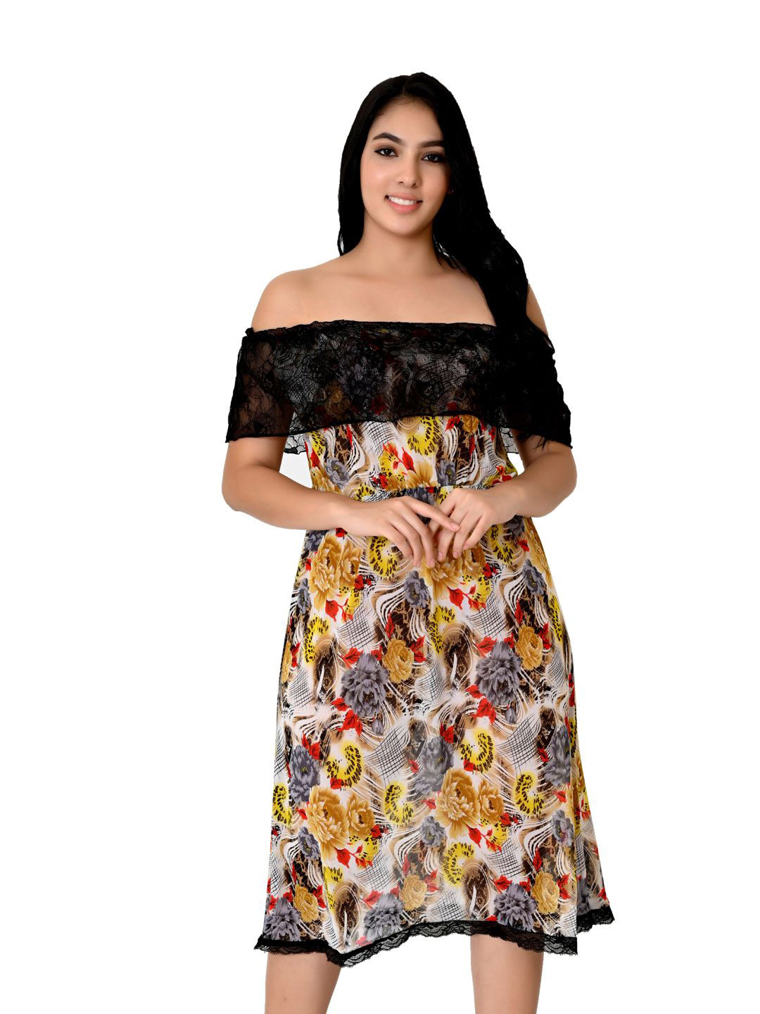 

Fihana Printed Net Baby Doll, Yellow