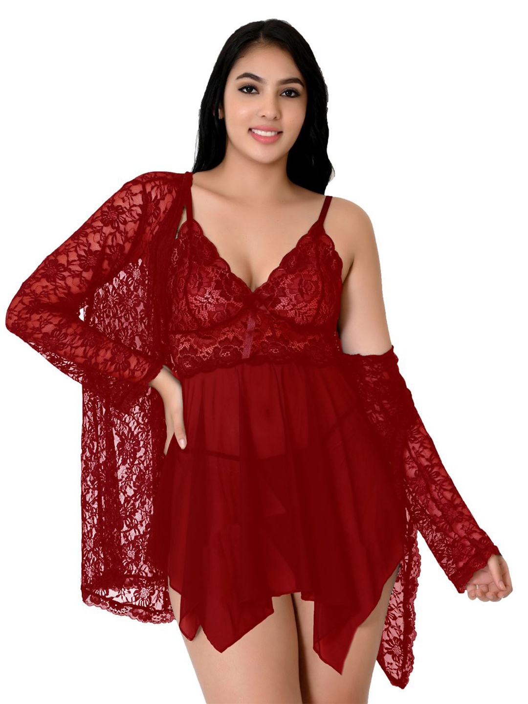 

Fihana Net Baby Doll with Asymmetric Hem, Red