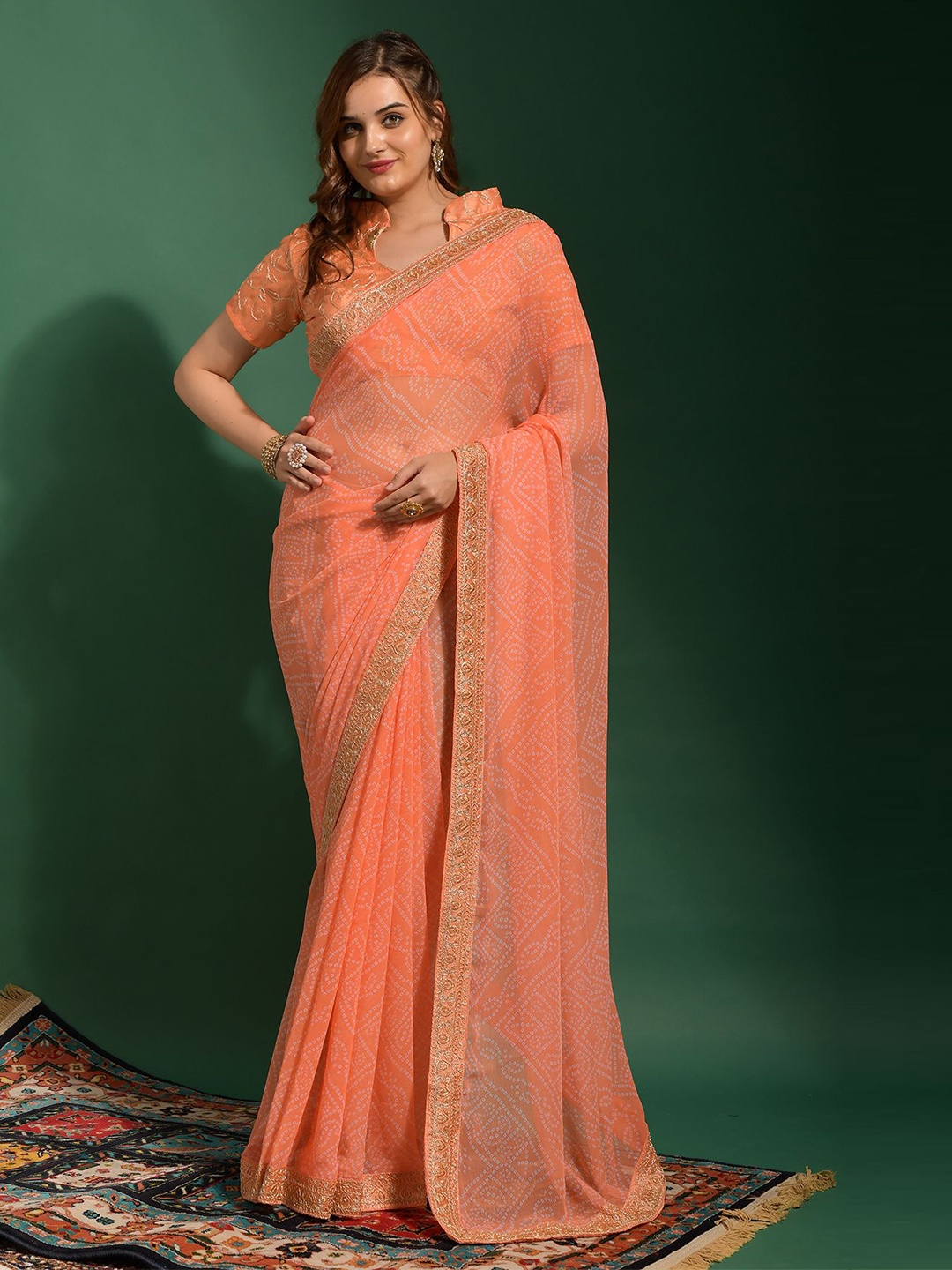 

Manu Designer Embroidered Bandhani Saree, Orange