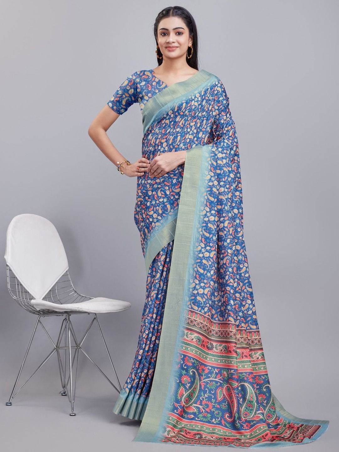 

Varanga Paisley Printed Zari Saree, Blue