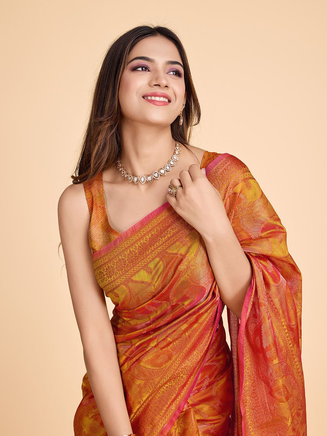 

COSBILA FASHION Ethnic Motifs Woven Designed Zari Banarasi Saree, Mustard