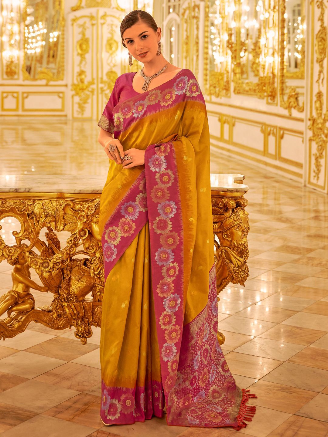 

Mitera Woven Design Banarasi Saree, Yellow