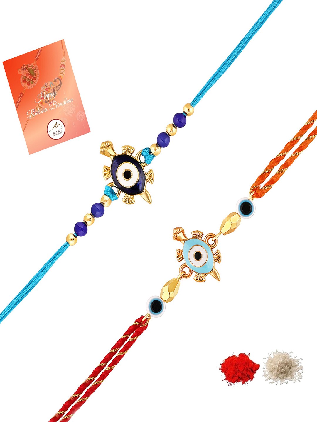 

Mahi Set Of 2 Evil Eye and Tortoise-Shaped Thread Rakhis, Red