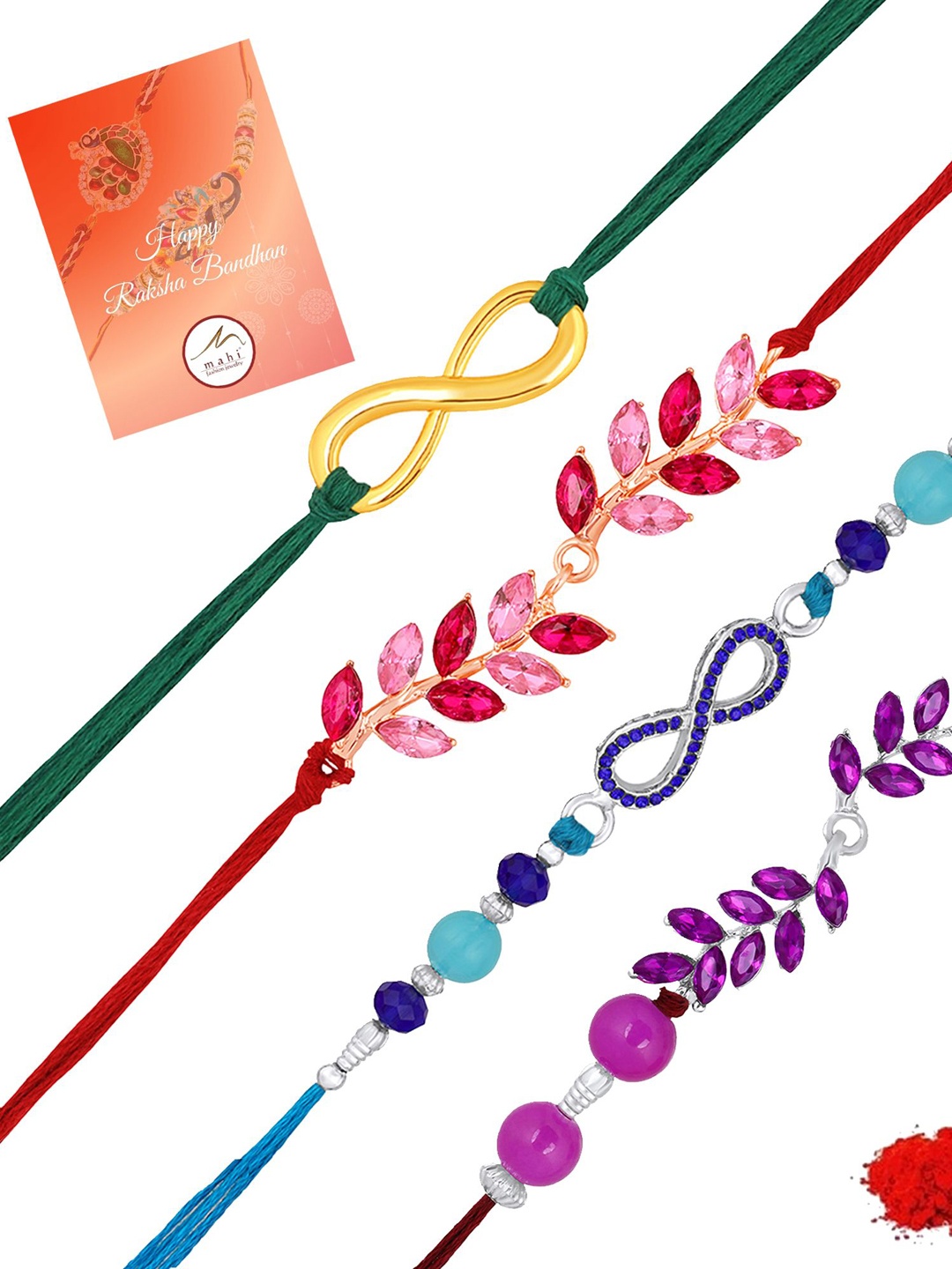 

Mahi Set Of 4 Crystal Studded Thread Rakhis, Purple