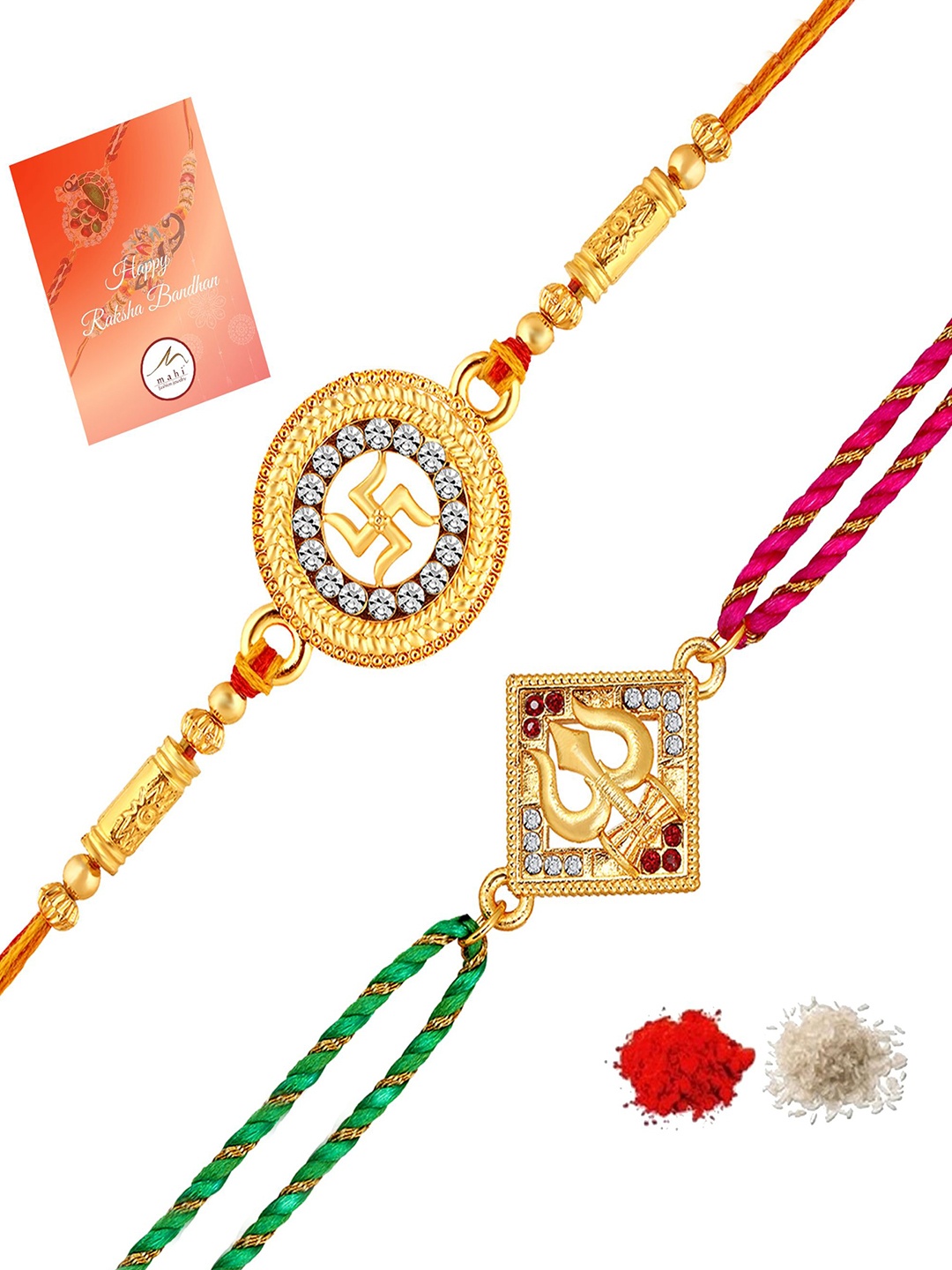 

Mahi Set Of 2 Om and Trishul Thread Rakhis, Gold