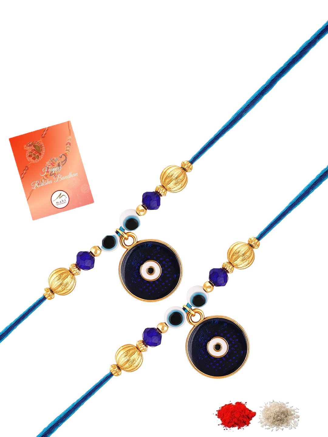 

Mahi Unisex Set Of 2 Evil Eye Thread Rakhi, Blue