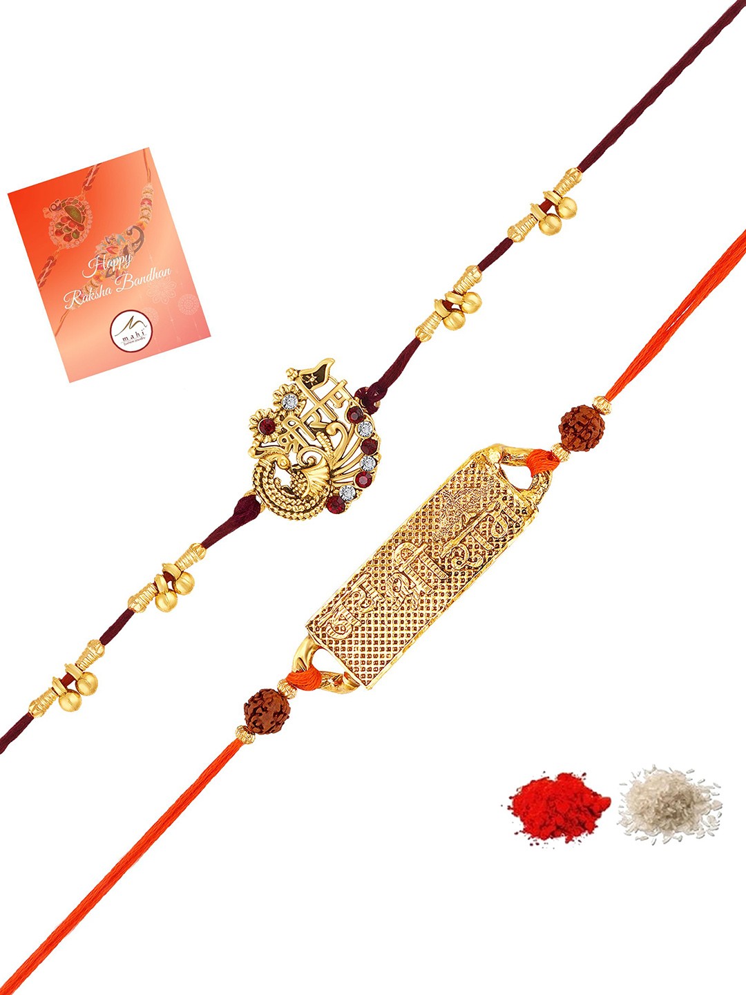 

Mahi Unisex Set Of 2 Jay Shree Ram Thread Rakhi, Gold