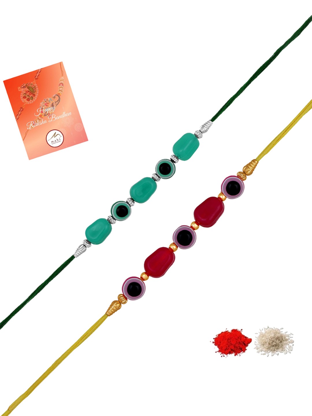 

Mahi Unisex Set Of 2 Evil Eye Thread Rakhi, Gold