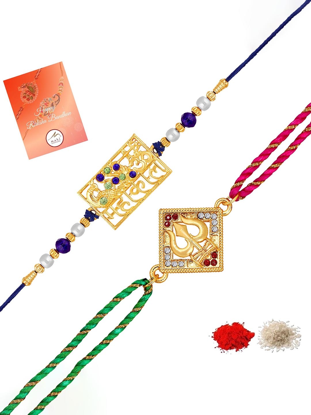 

Mahi Set Of 2 Mahakal and Trishul Thread Rakhis, Gold