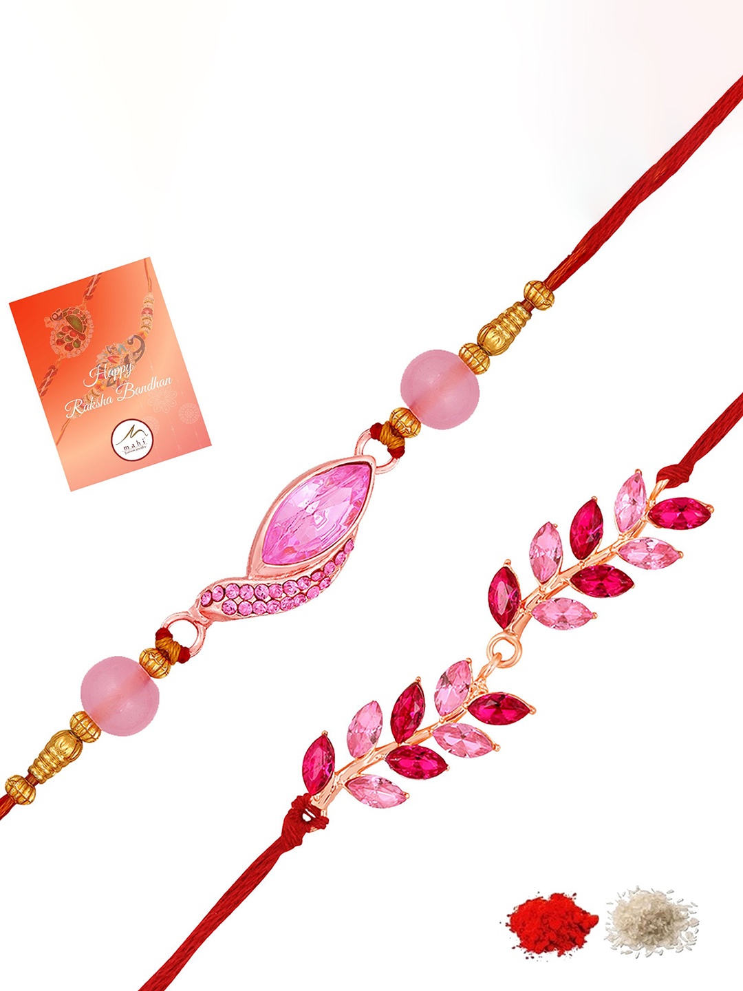 

Mahi Unisex Set Of 2 Crystal Studded Thread Rakhi, Pink