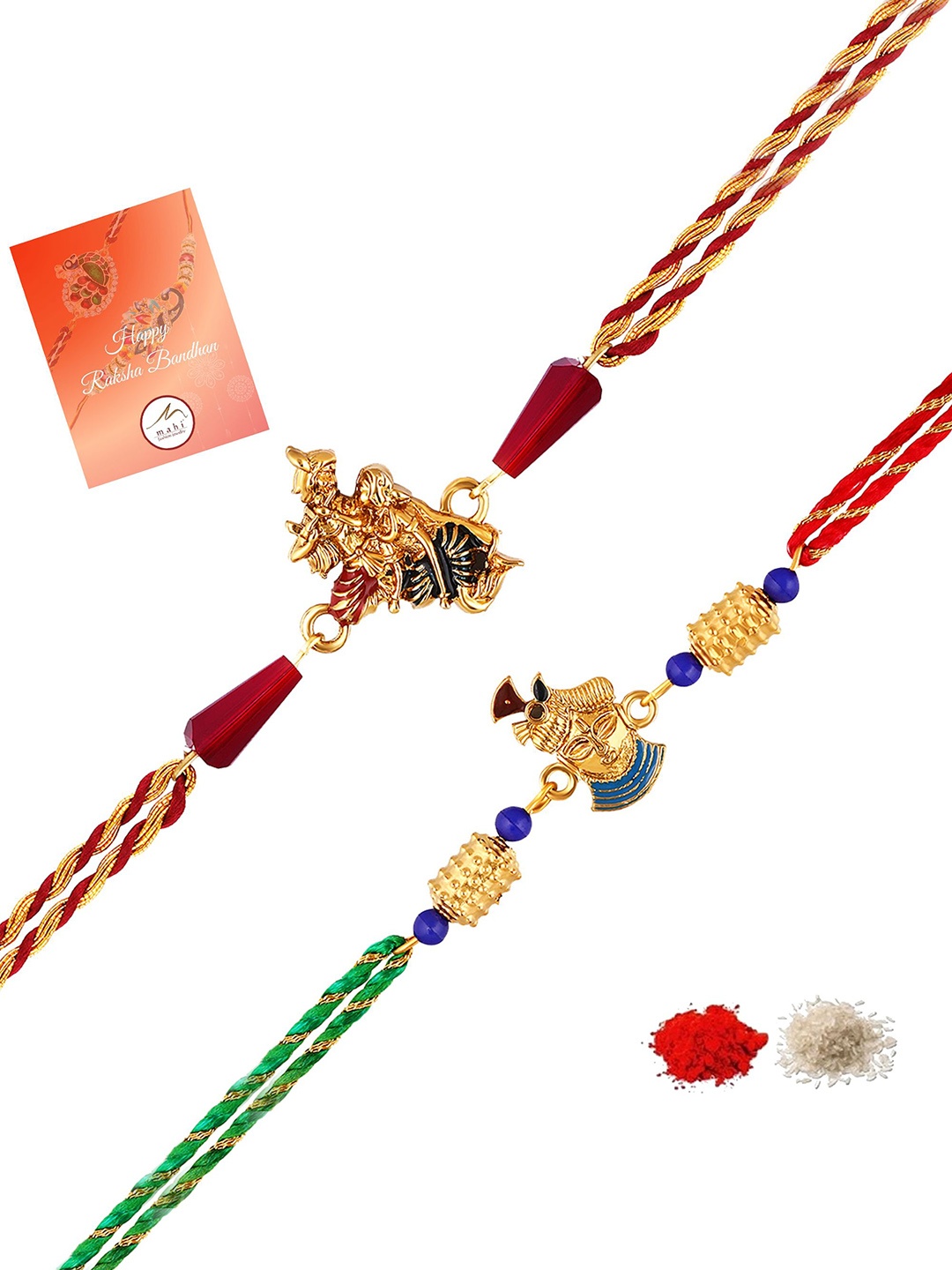 

Mahi Set Of 2 Lord Krishna And Goddess Radha Thread Rakhis, Green