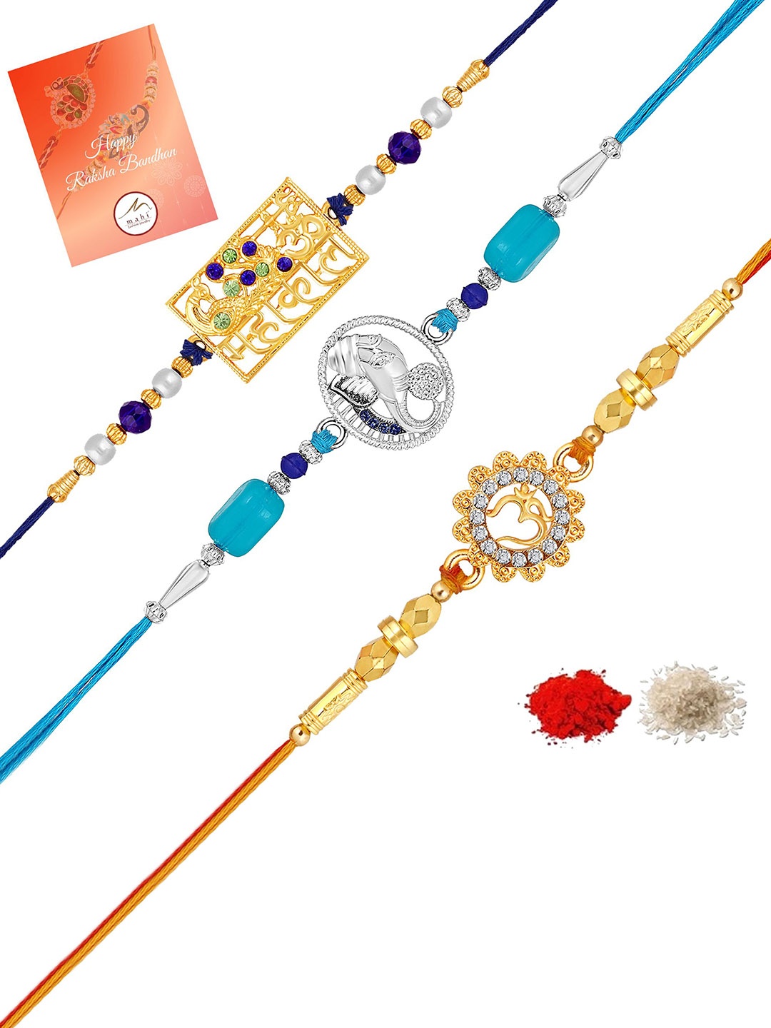 

Mahi Set Of 3 Stone-Studded Thread Rakhis, Gold