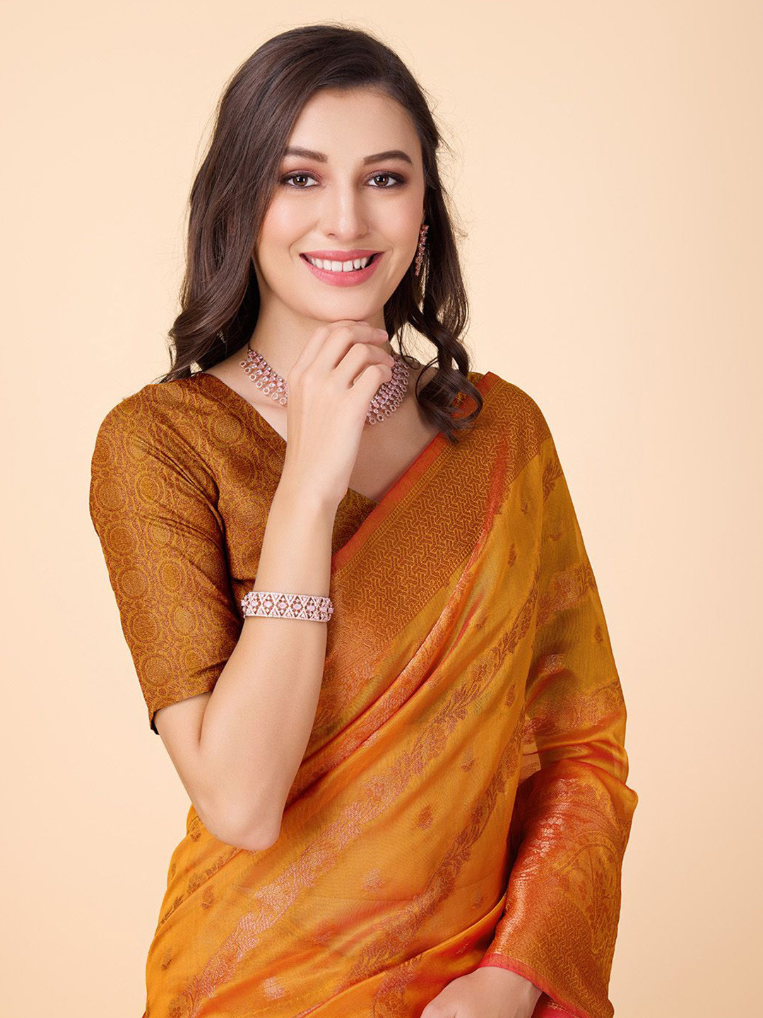 

COSBILA FASHION Woven Design Zari Banarasi Saree, Mustard