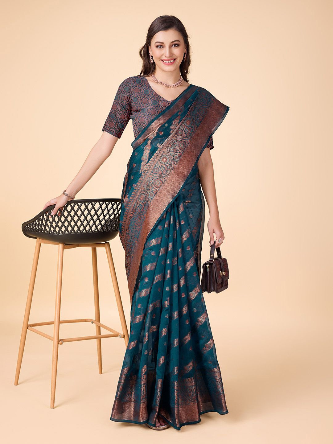 

COSBILA FASHION Woven Design Zari Banarasi Saree, Blue