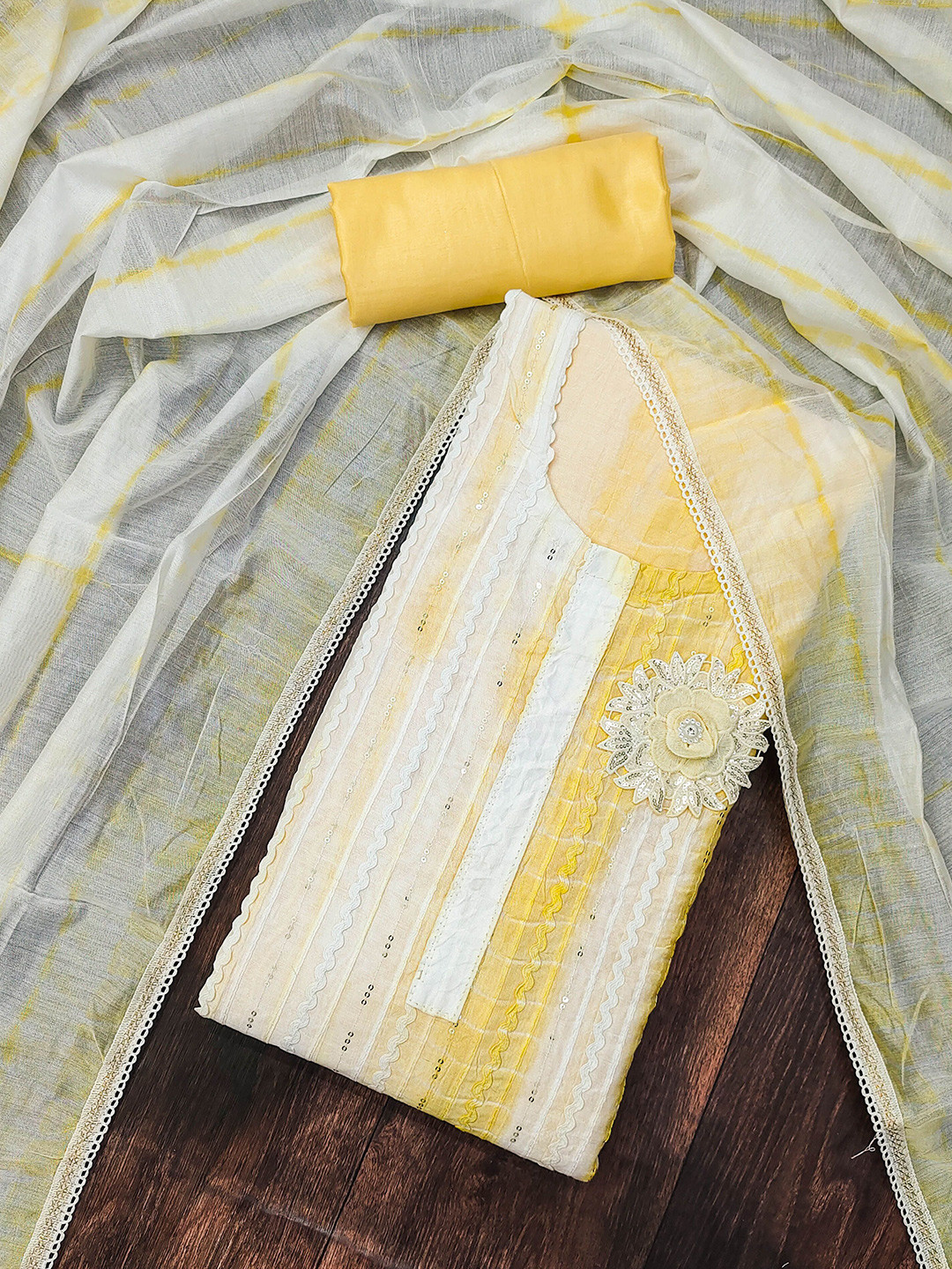 

KIMISHA Embroidered Unstitched Dress Material, Yellow