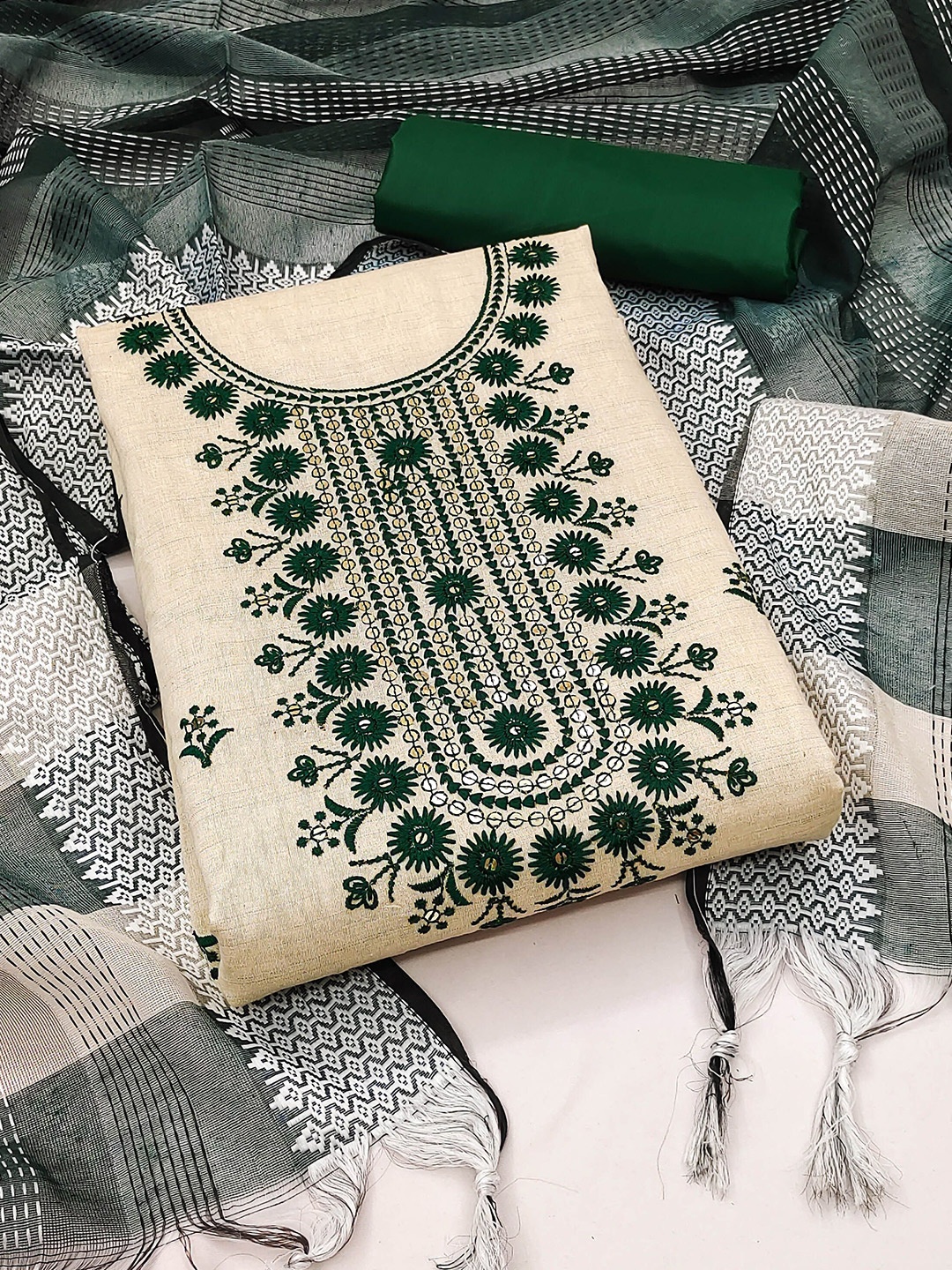 

KIMISHA Embroidered Unstitched Dress Material, Green