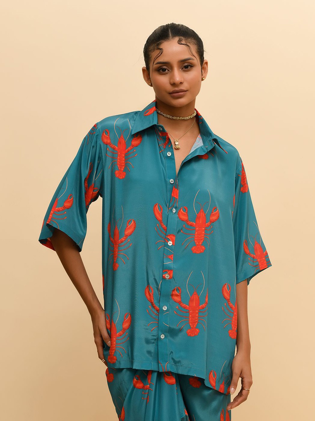 

R.Y by Rishi and Vibhuti Women Abstract Opaque Casual Shirt, Teal