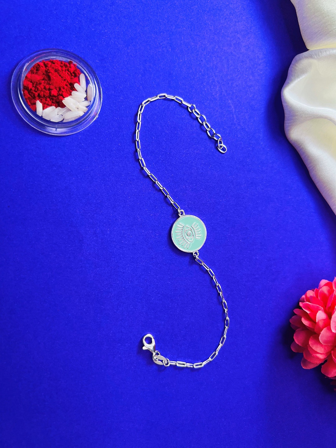 

Arte Jewels 92.5 Sterling Silver Antique Tortoise Wraparound Rakhi With Roli & Chawal