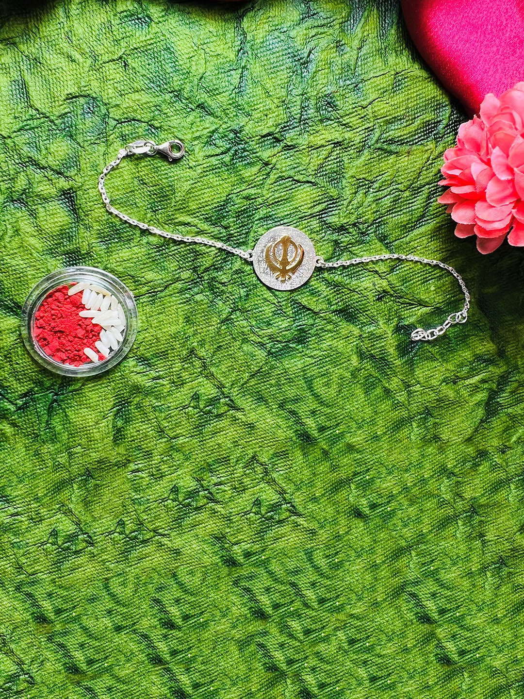 

Arte Jewels 925 Sterling Silver Wraparound Rakhi With Roli & Chawal