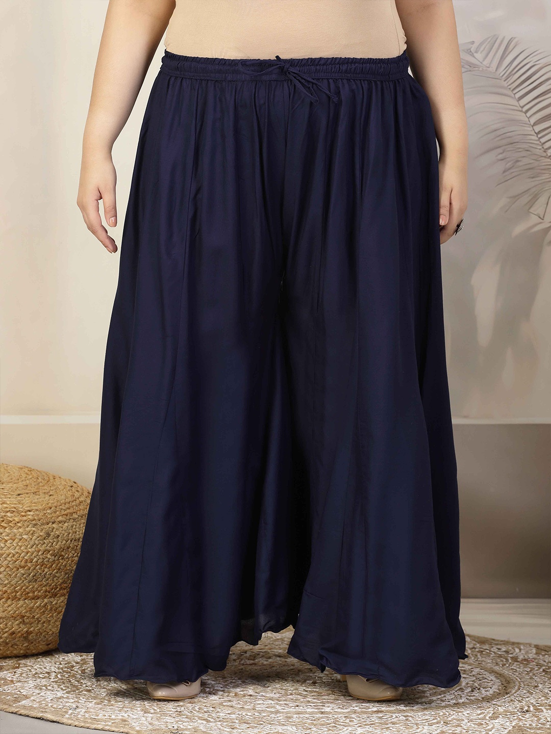 

CLORA CREATION PLUS Plus Size Women Flared Ethnic Palazzos, Navy blue
