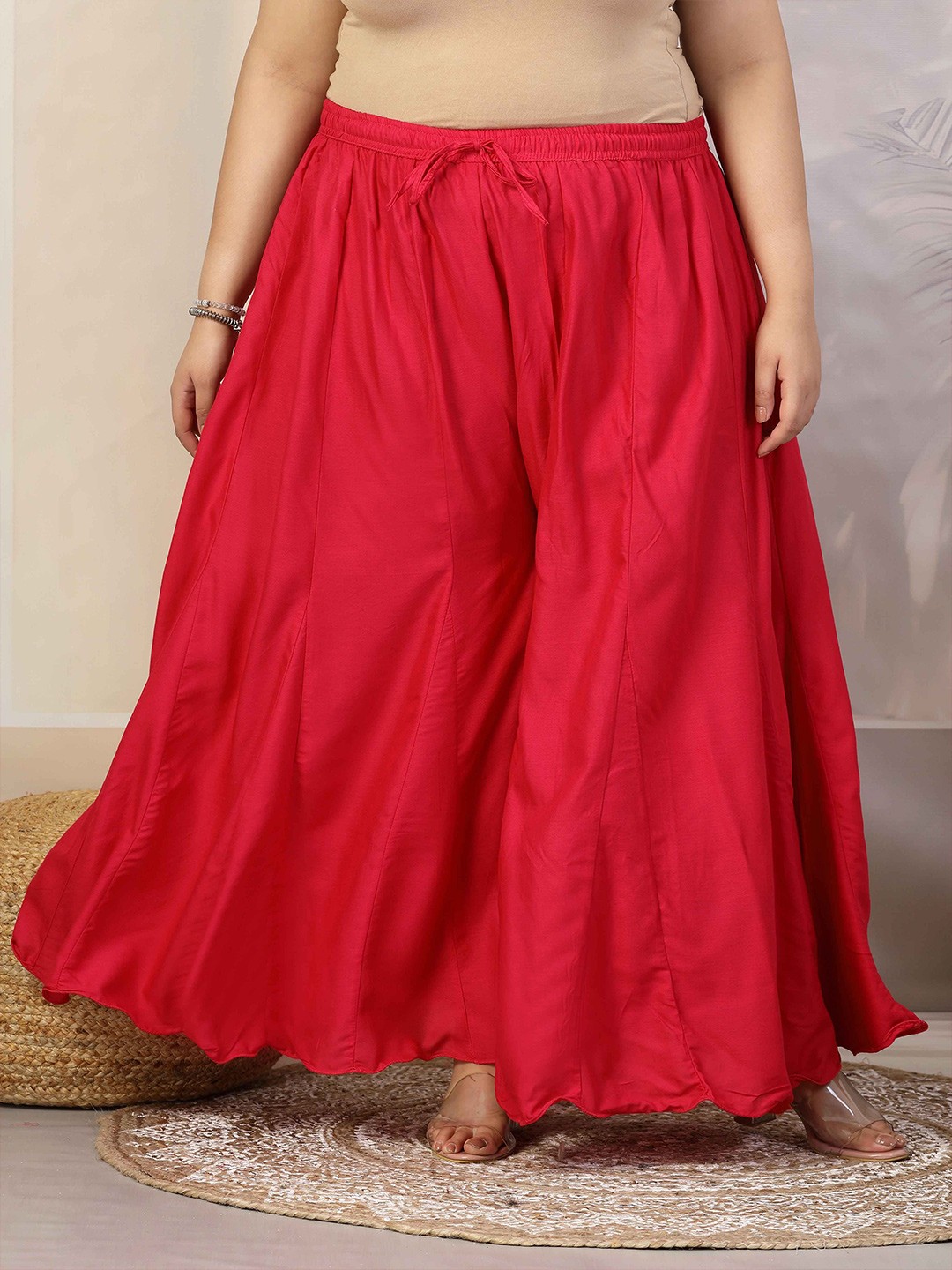 

CLORA CREATION PLUS Women Solid Regular Flared Ethnic Palazzos, Red