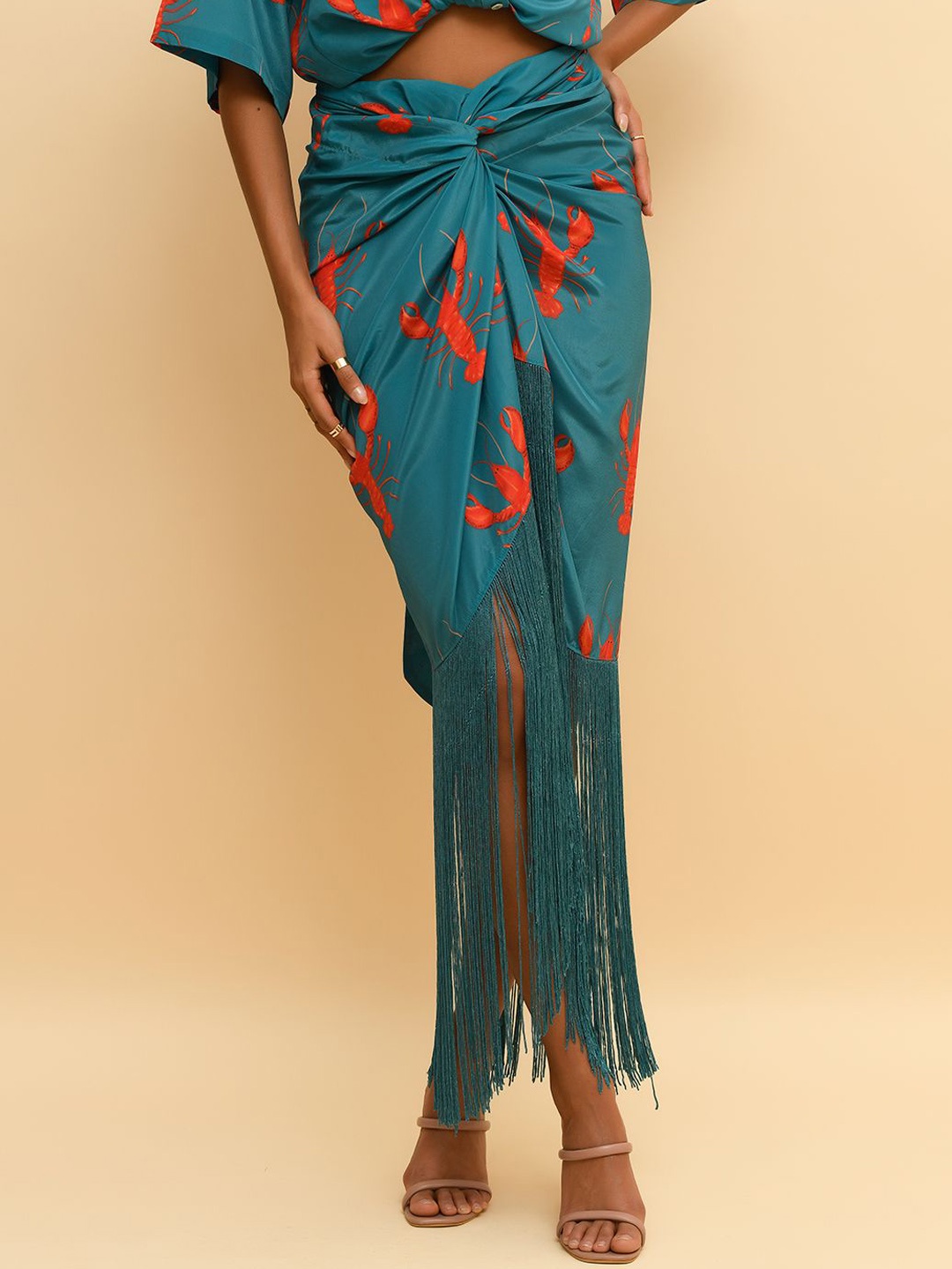 

R.Y by Rishi and Vibhuti Women Slip-On Printed Wrap Maxi Skirts, Teal