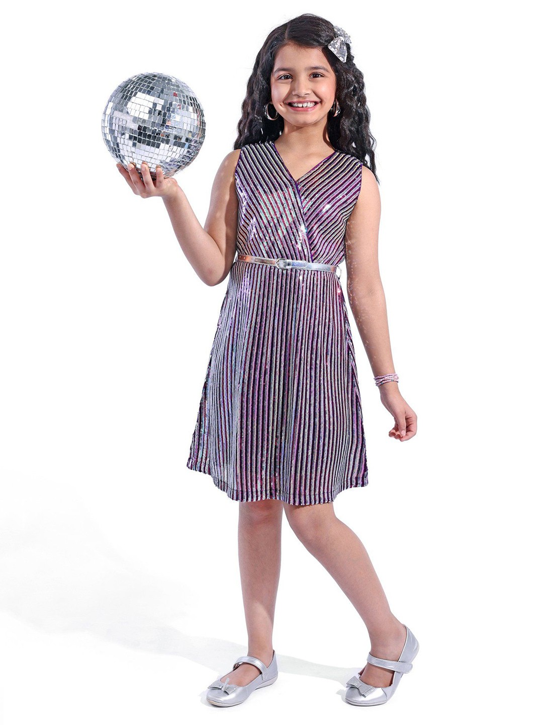 

Hola Bonita Girls Embellished Sequinned A-Line Dress, Purple