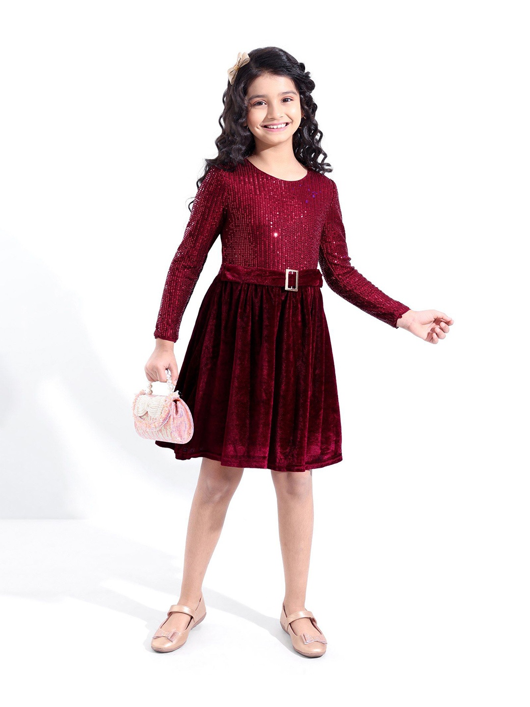 

Hola Bonita Velvet Fit & Flare Dress, Maroon