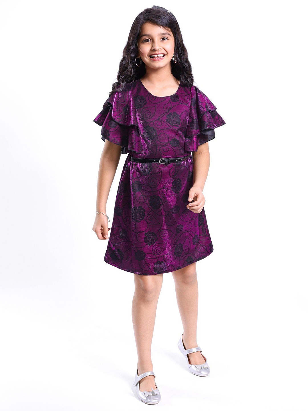 

Hola Bonita Floral Print Flared Sleeve A-Line Dress, Purple