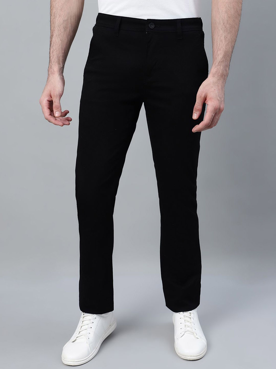 

Cantabil Men Solid Comfort Slim Fit Mid-Rise Regular Trousers, Black