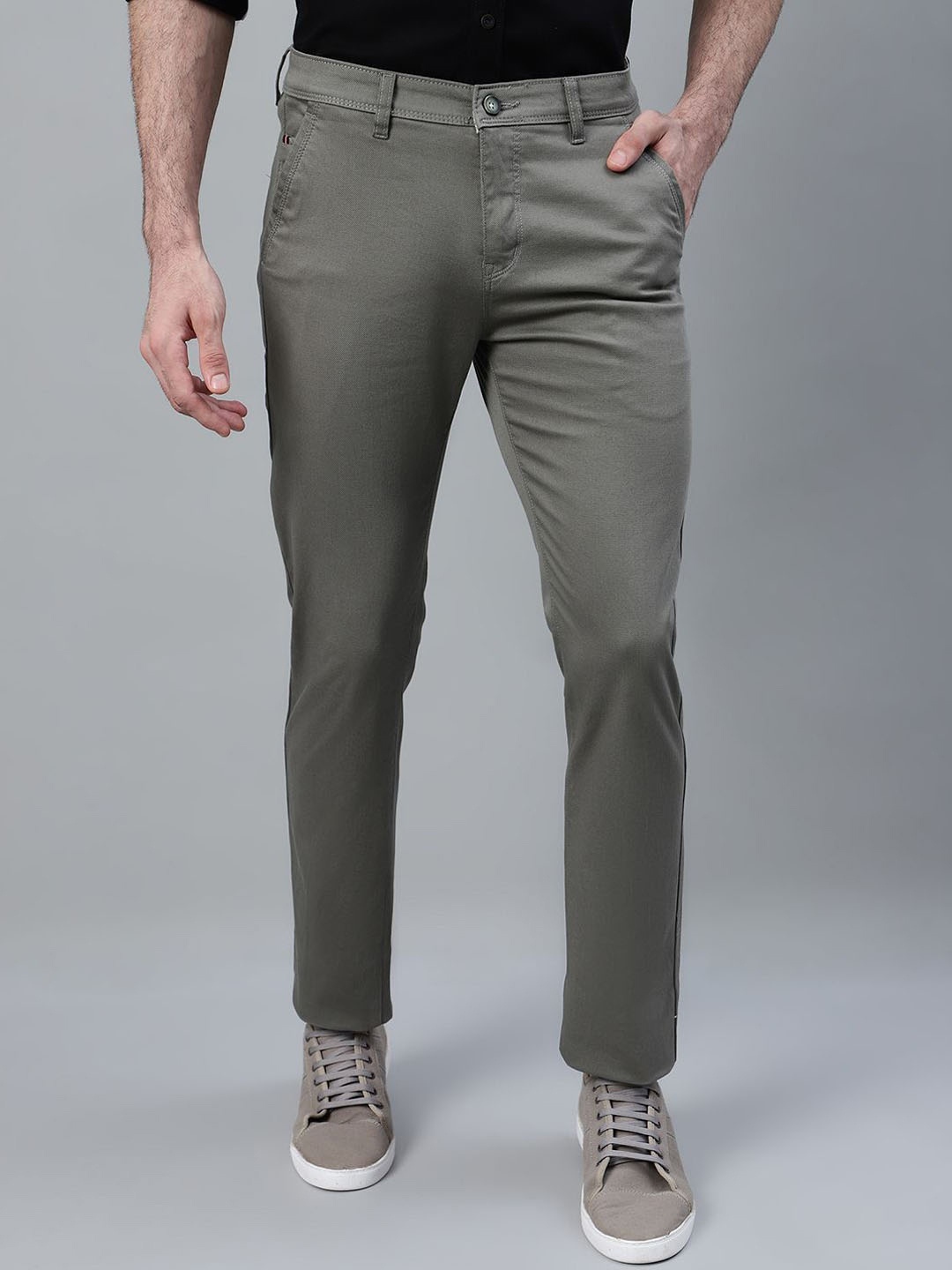 

Cantabil Men Mid-Rise Slim Fit Comfort Trousers, Olive