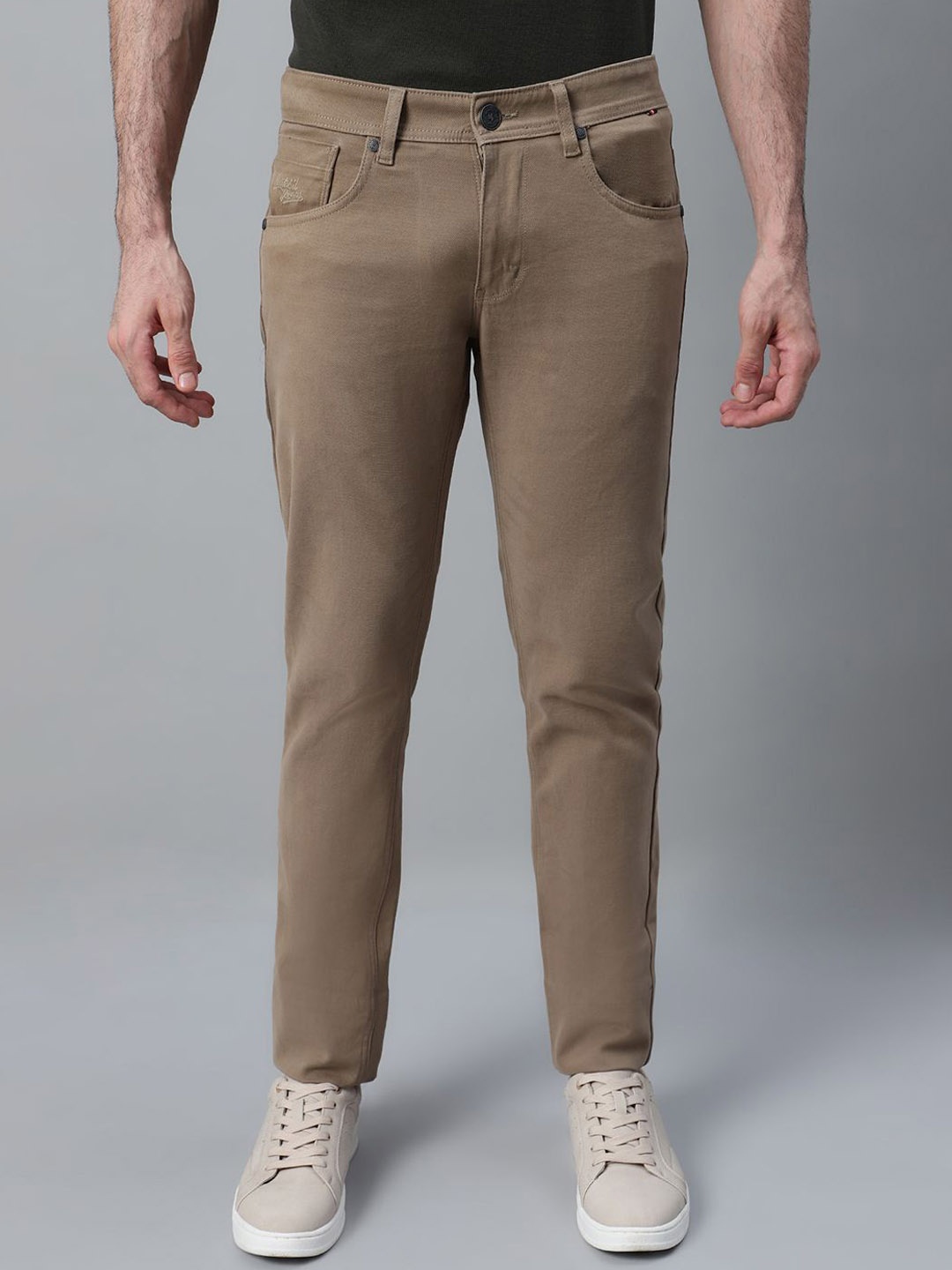 

Cantabil Men Solid Mid-Rise Regular Fit Comfort Jeans, Khaki