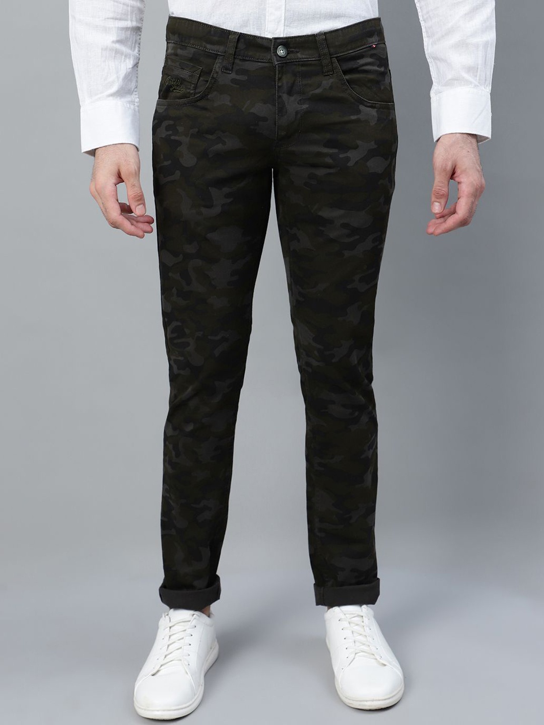 

Cantabil Men Cotton Camouflage Printed Comfort Trousers, Olive
