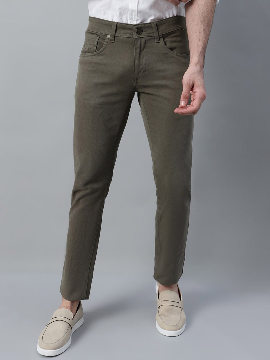 

Cantabil Men Regular Fit Comfort Chinos Trousers, Olive