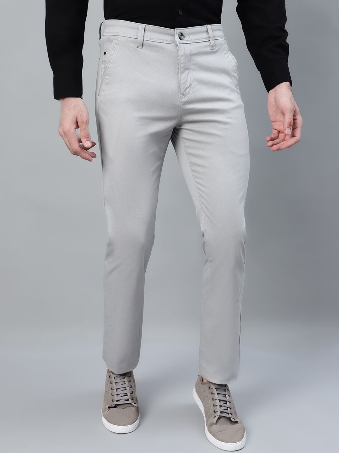 

Cantabil Men Mid-Rise Slim Fit Comfort Trousers, Grey