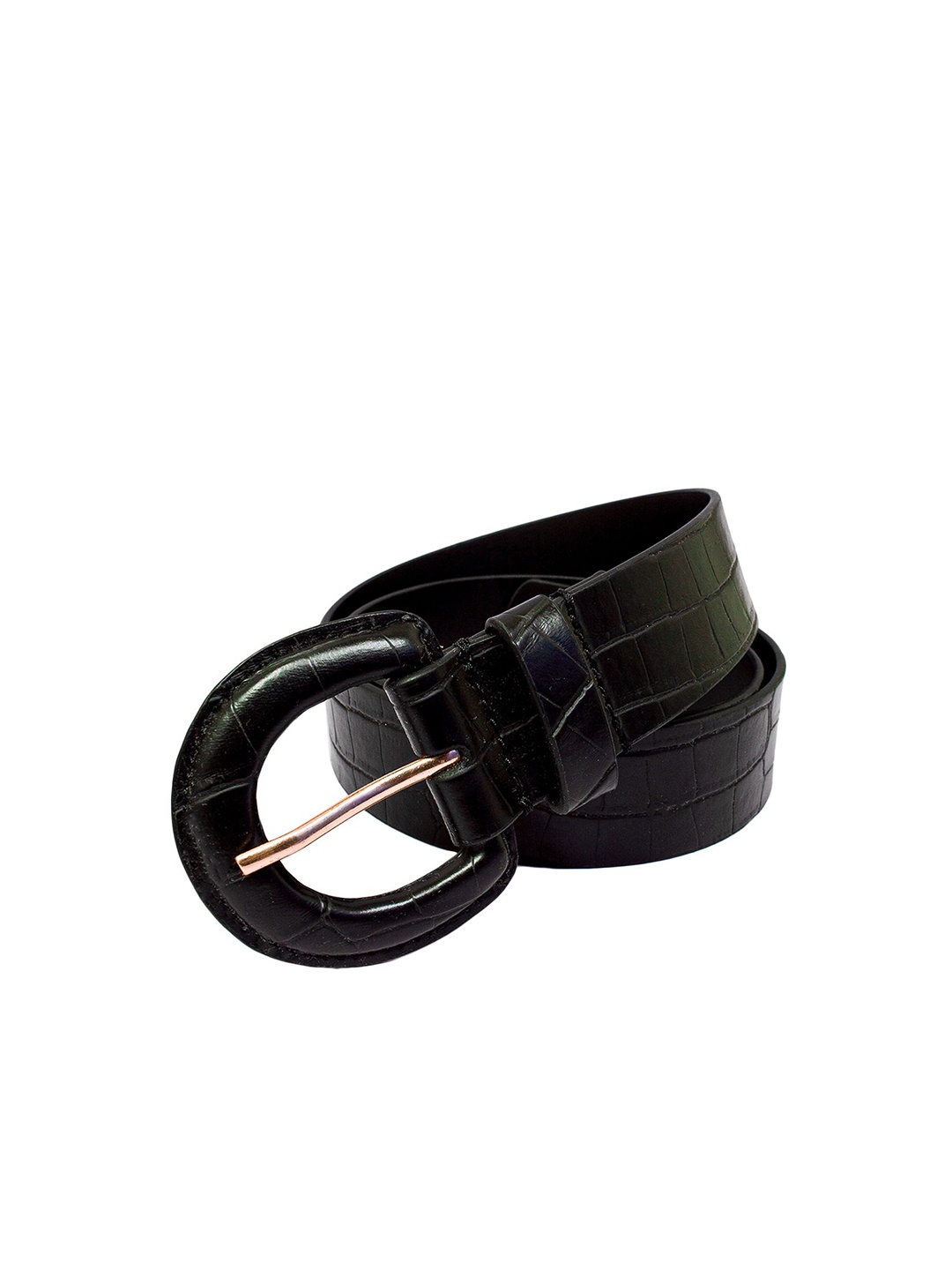 

Belwaba Women Textured Leather Belt, Black