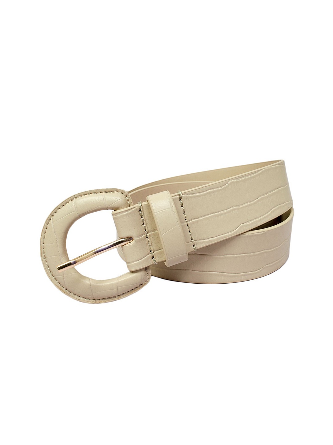 

Belwaba Women Textured Leather Belt, Beige