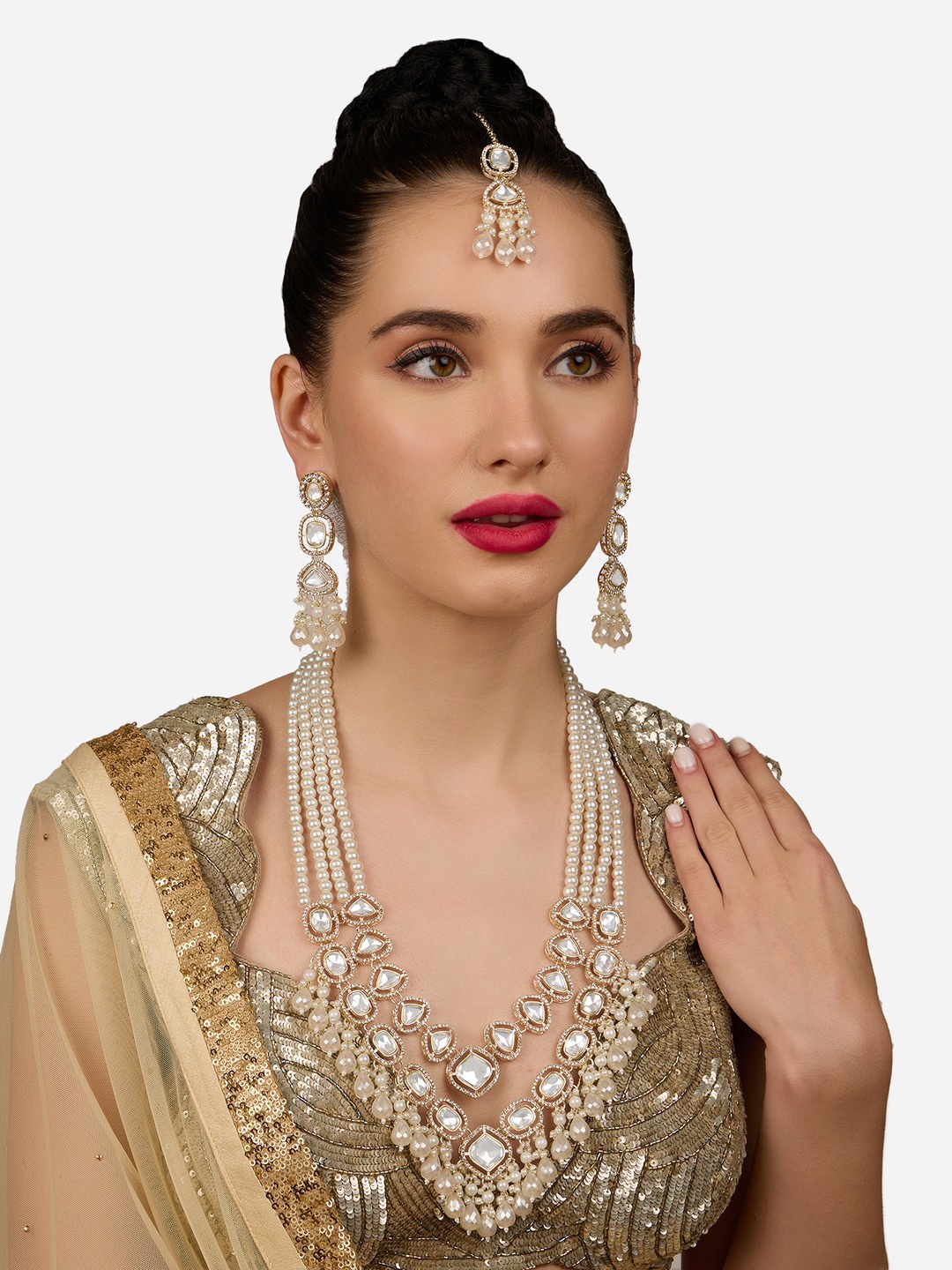 

Zaveri Pearls Gold-Plated Stone Studded Layered Jewellery Set