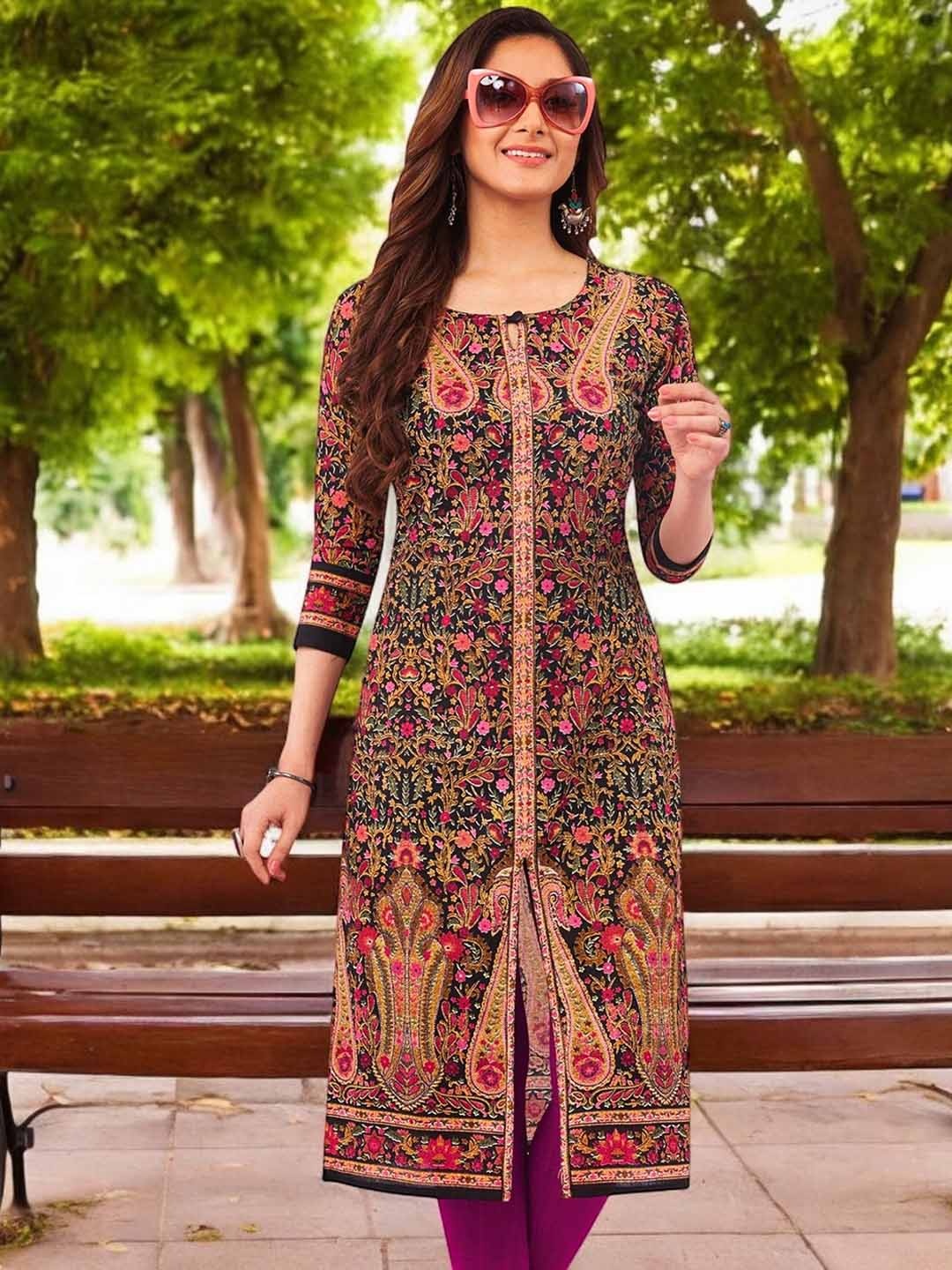 

Jevi Prints Floral Printed Cotton Straight Kurta, Pink