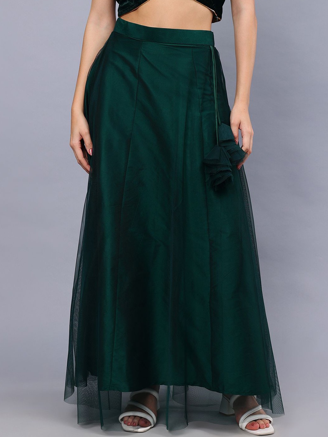 

Frolic Rolic Solid Net Maxi Skirt, Green