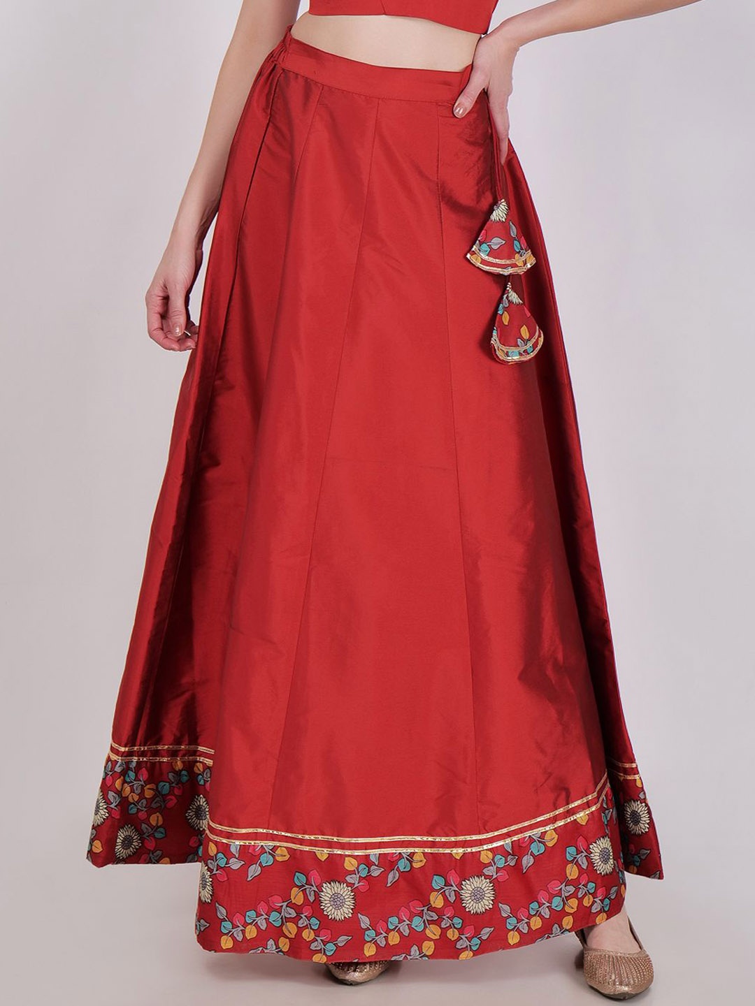 

Frolic Rolic Printed Silk Border Maxi Skirt, Maroon