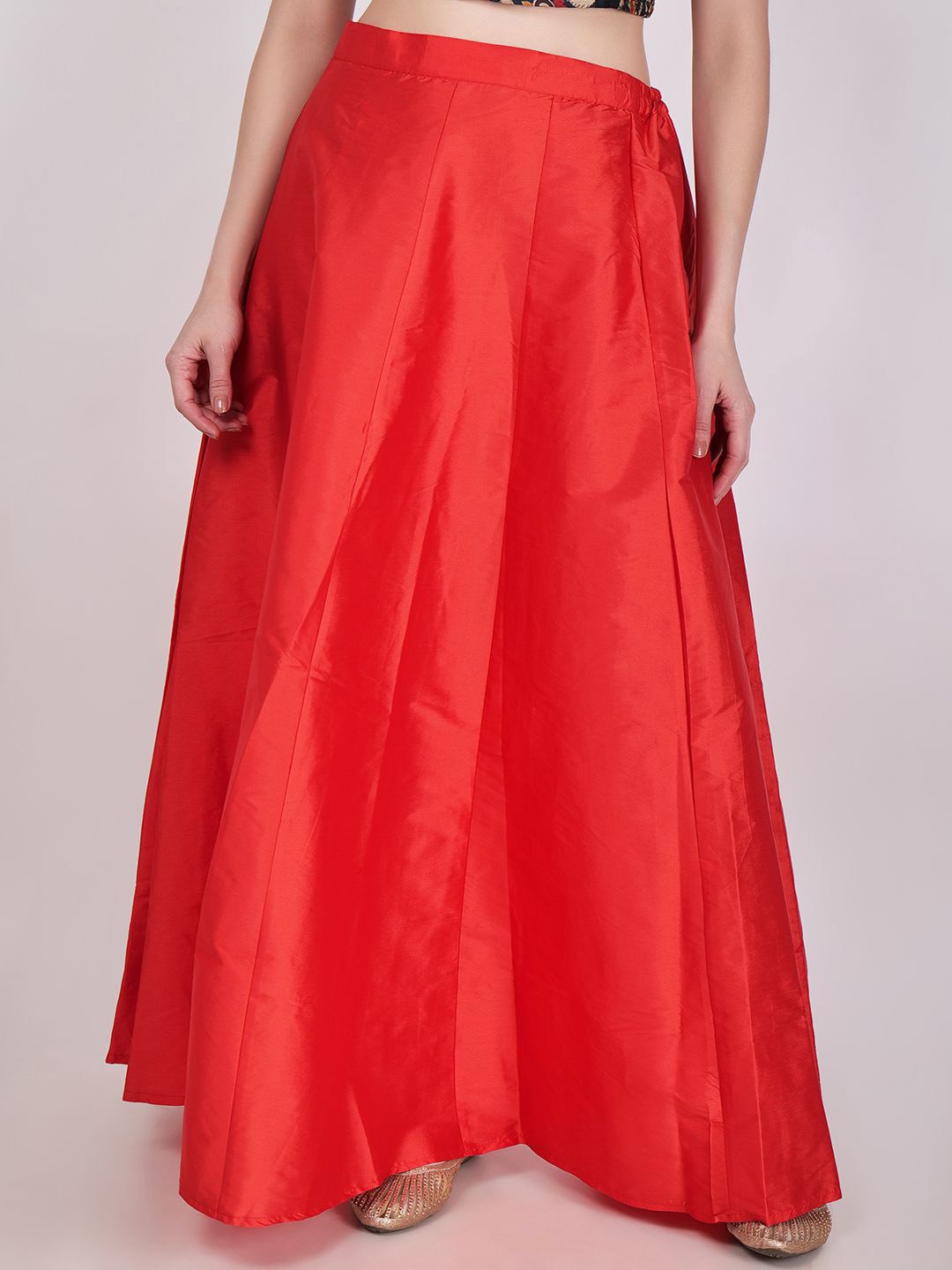 

Frolic Rolic Pink Red Solid Silk Blend Maxi Skirt