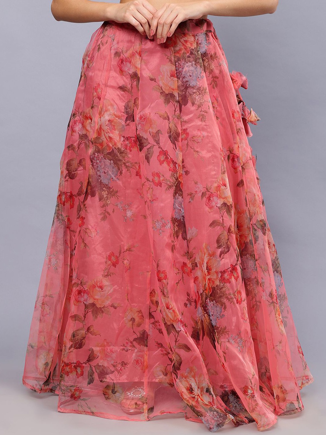 

Frolic Rolic Peach Floral Print Organza Maxi Skirt