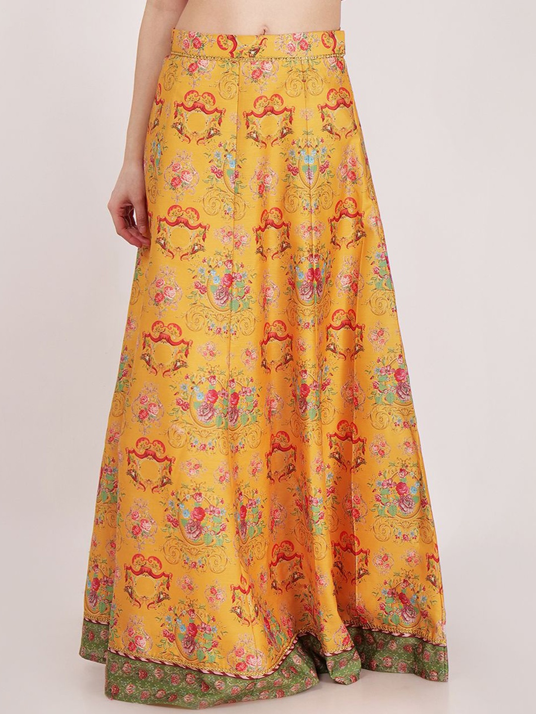 

Frolic Rolic Yellow Floral Printed Silk Blend Maxi Skirt