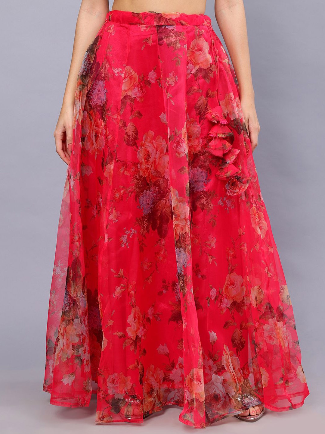 

Frolic Rolic Floral Print Organza Maxi Skirt, Pink