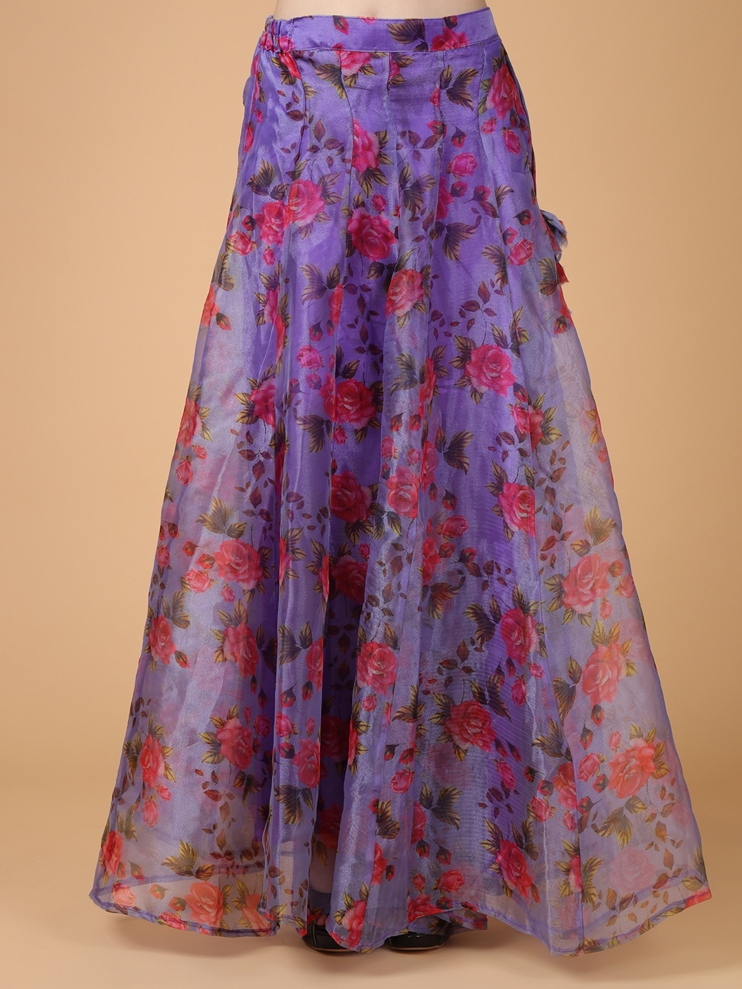 

Frolic Rolic Floral Printed Organza Maxi Skirt, Purple